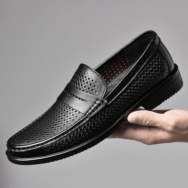 Luxurious Men's Moccasins Made Of Genuine Leather – Italian Slip-On Business Loafers With Cut-Out Design