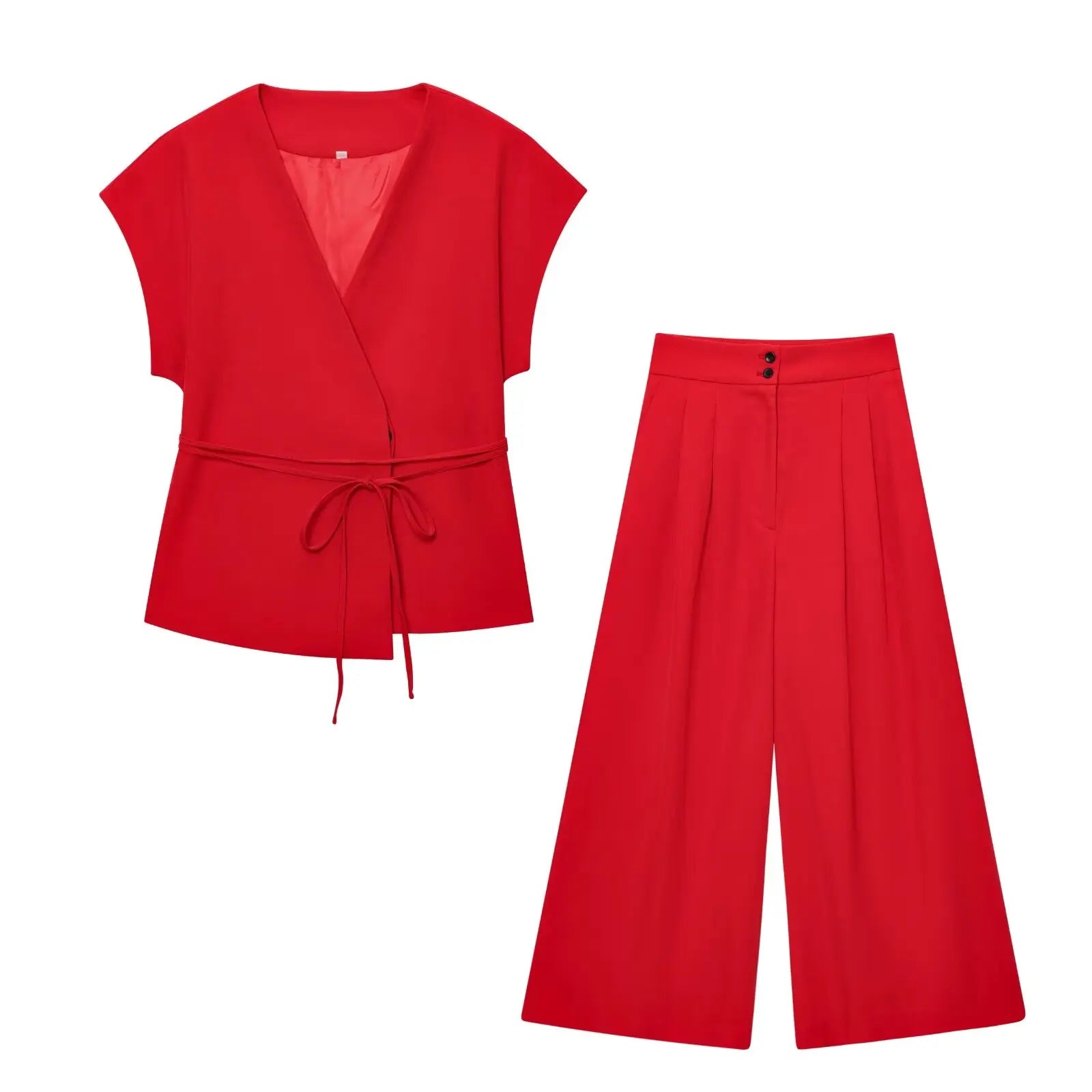Elegantes Damen Zweiteiler Set 2025 – Ärmelloses V-Ausschnitt Top mit Gürtel & Gerade Hose für Büro, Alltag & Sommer-Outfits