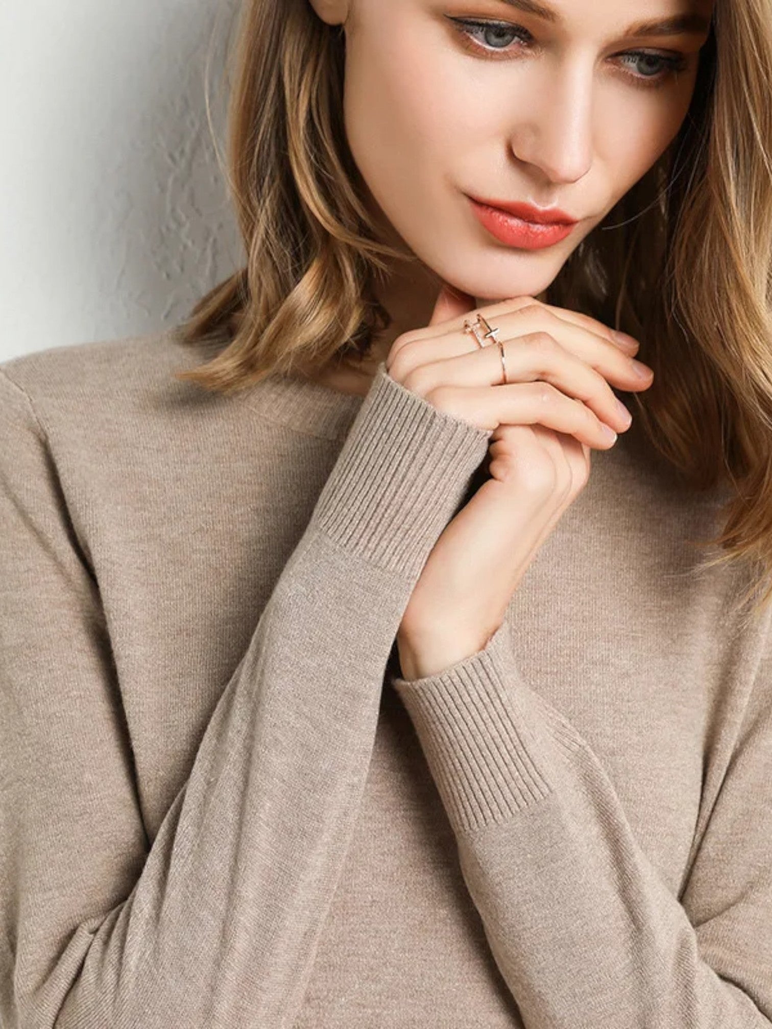 Damen Pullover Slim Fit O-Ausschnitt – Unifarben Strickoberteil Langarm für Herbst & Winter | Große Größen, Figurbetont & Warm