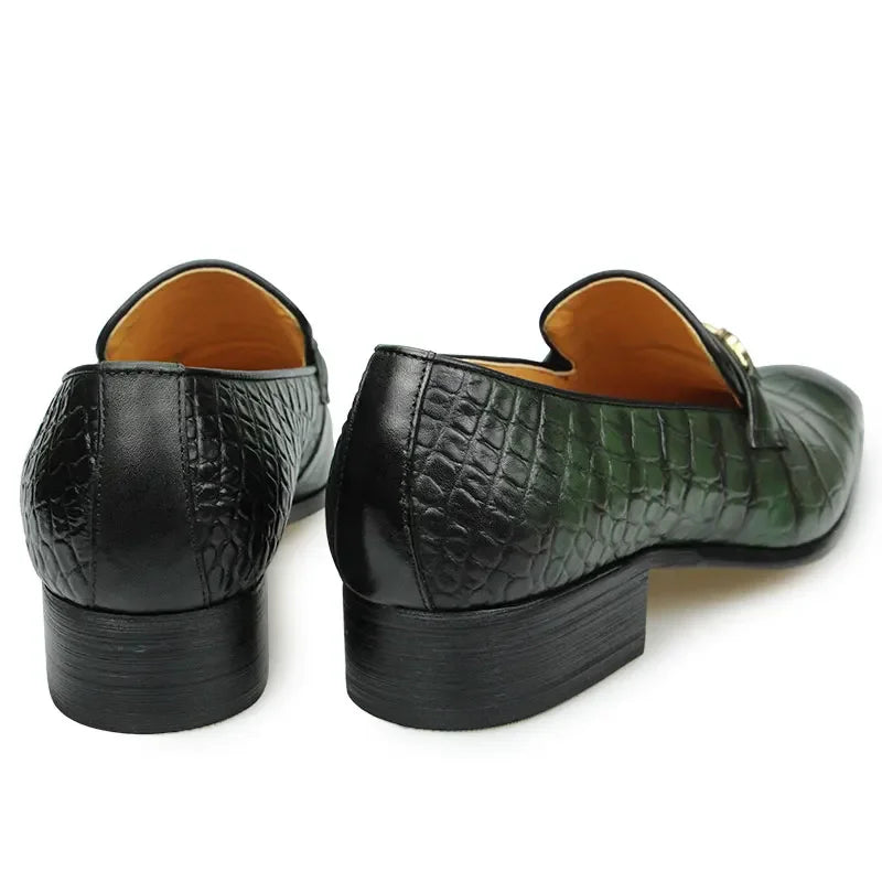 Elegante Herren Loafer aus Leder – Hochzeit & Business Schuhe mit Schnalle in Schwarz und Grün | Handgefertigte Slipper für Büro, Bankett & Freizeit