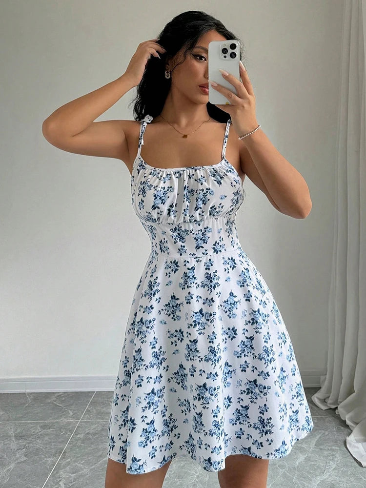 Floral Spaghetti Strap Mini Dress for Women – Summer Elegance 2025