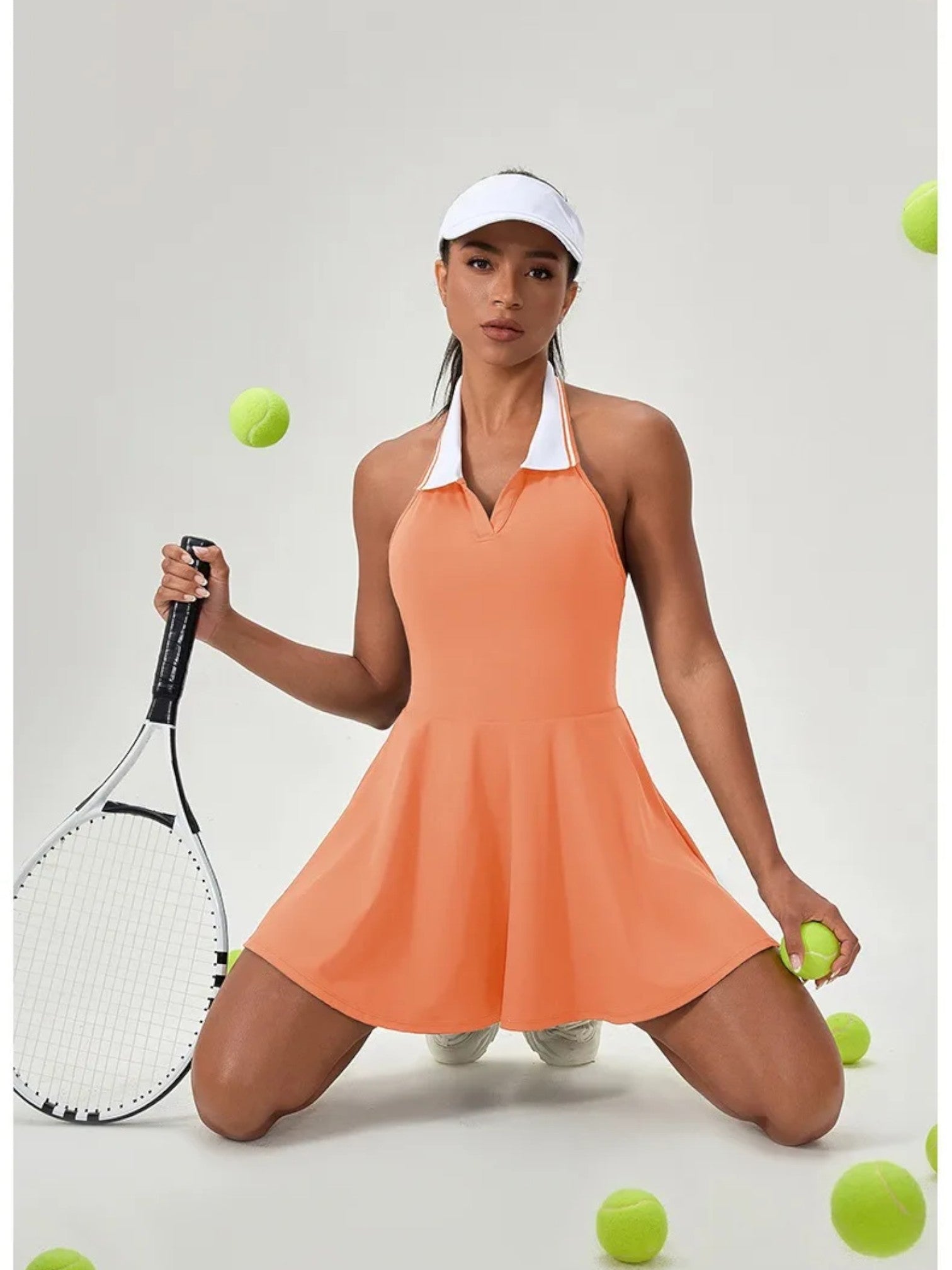 Women's Sports Dress – Sleeveless Tennis & Fitness Dress with Hanging Neck | Sexy One-Piece for Outdoor, Yoga & Leisure
