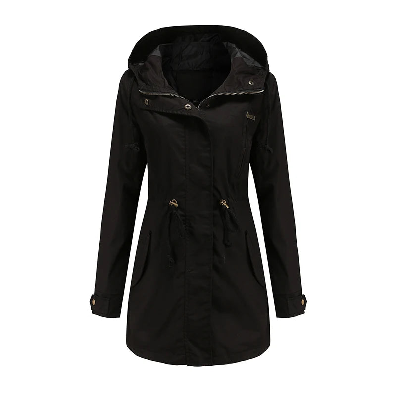 Women's zipper windbreaker with drawstring