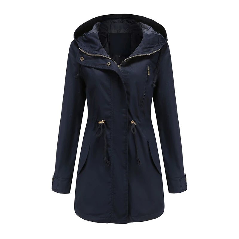Women's zipper windbreaker with drawstring
