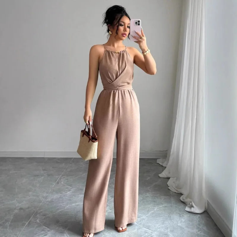 Damen Halter Jumpsuit – Eleganter Rückenfreier Einteiler für Sommer & Herbst | Figurbetonter Overall mit Bodenlanger Hose – Zeitlos & Stilvoll für Alltag & Freizeit