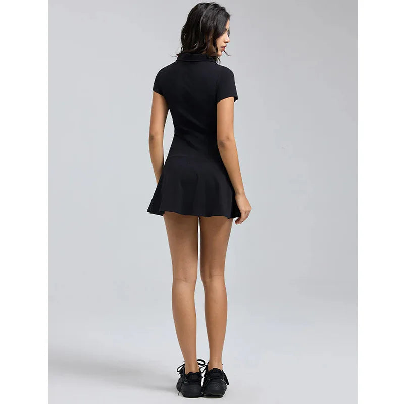 Damen Sport Polo Kleid mit Shorts – Sommer Tennis & Golf Outfit mit Tasche | Atmungsaktive Activewear für Freizeit, Badminton & Fitness