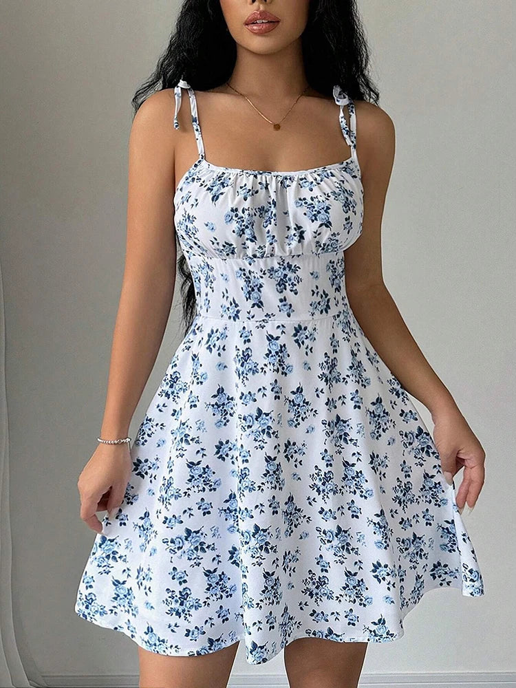 Floral Spaghetti Strap Mini Dress for Women – Summer Elegance 2025