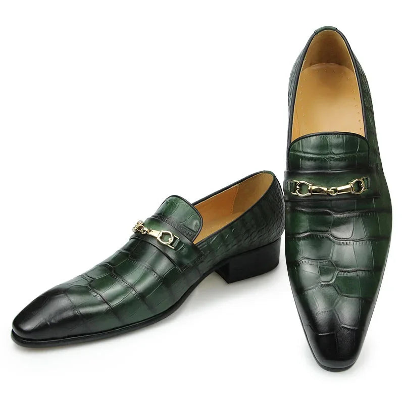 Elegante Herren Loafer aus Leder – Hochzeit & Business Schuhe mit Schnalle in Schwarz und Grün | Handgefertigte Slipper für Büro, Bankett & Freizeit