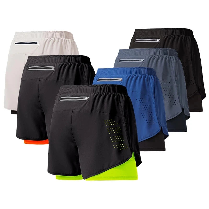 Men's 2-in-1 Running Shorts Black ā Double-Layer Fitness Shorts with Inner Shorts | Quick Drying & Breathable for Training, Workout & Bodybuilding