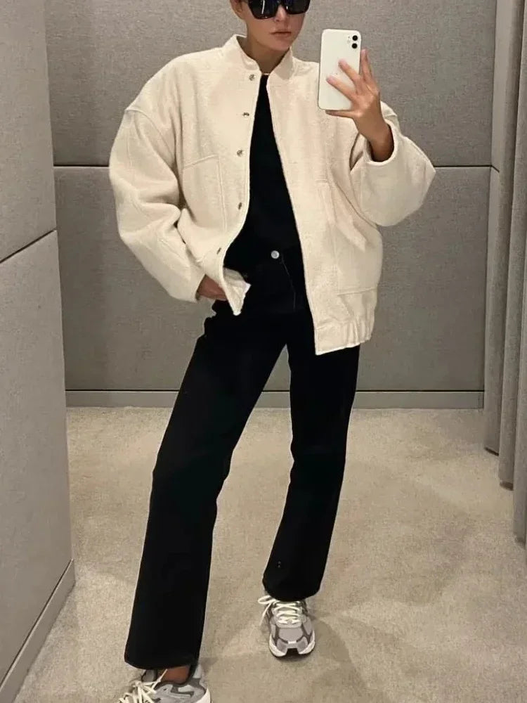 Oversize bomber jacket with buttons