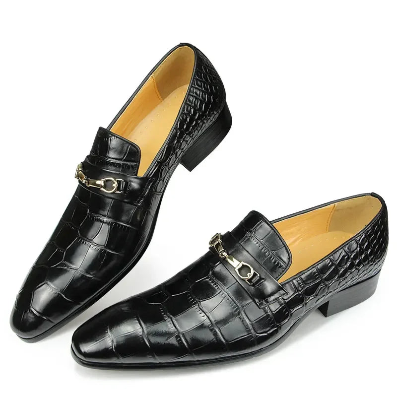 Elegante Herren Loafer aus Leder – Hochzeit & Business Schuhe mit Schnalle in Schwarz und Grün | Handgefertigte Slipper für Büro, Bankett & Freizeit