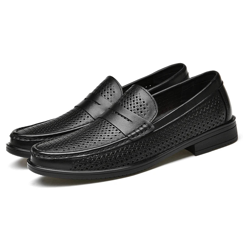 Luxurious Men's Moccasins Made Of Genuine Leather – Italian Slip-On Business Loafers With Cut-Out Design
