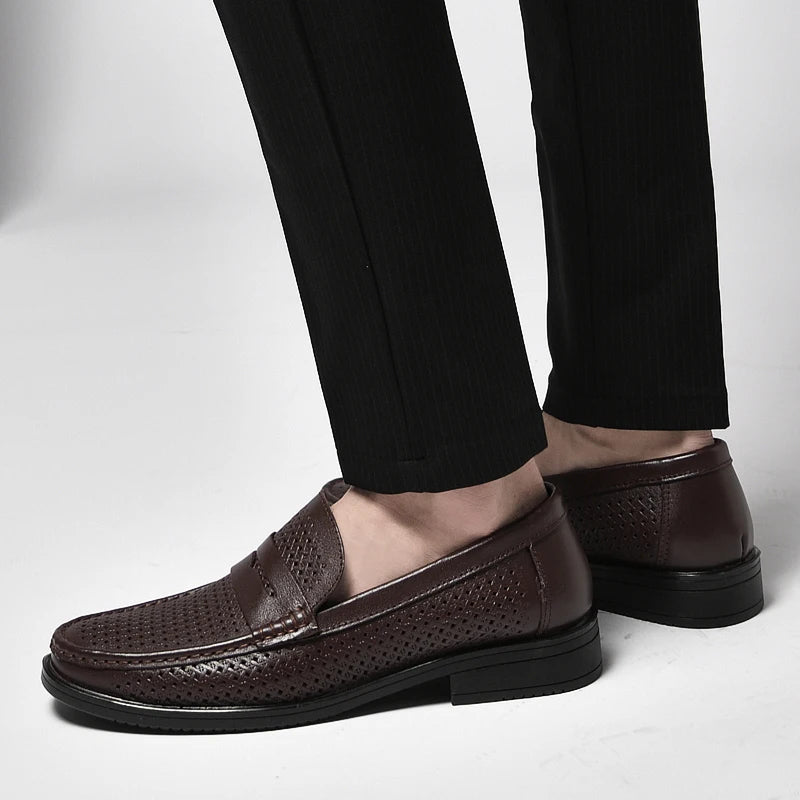 Luxurious Men's Moccasins Made Of Genuine Leather – Italian Slip-On Business Loafers With Cut-Out Design