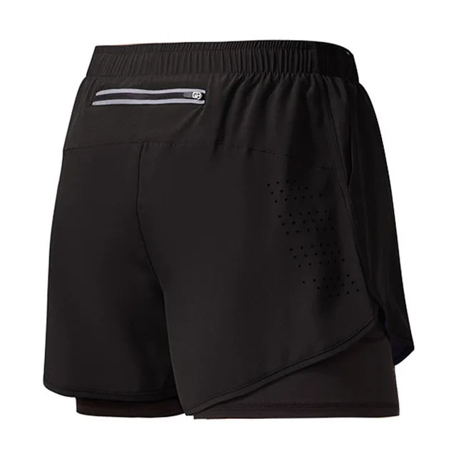 Men's 2-in-1 Running Shorts Black ā Double-Layer Fitness Shorts with Inner Shorts | Quick Drying & Breathable for Training, Workout & Bodybuilding