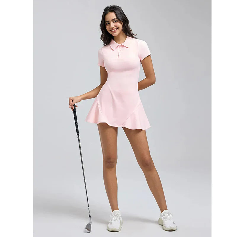 Damen Sport Polo Kleid mit Shorts – Sommer Tennis & Golf Outfit mit Tasche | Atmungsaktive Activewear für Freizeit, Badminton & Fitness