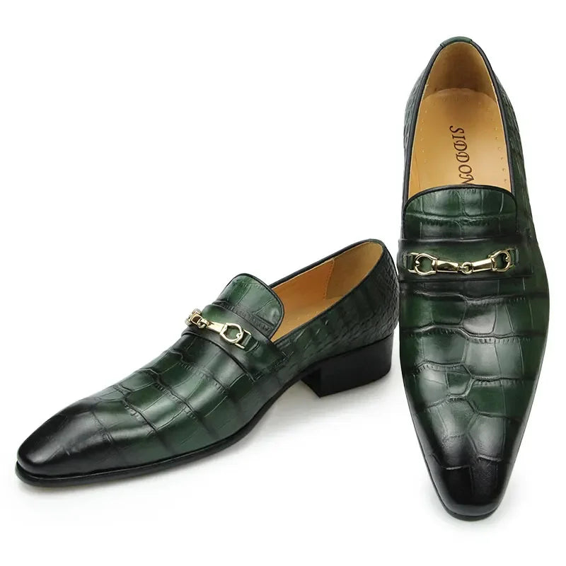 Elegante Herren Loafer aus Leder – Hochzeit & Business Schuhe mit Schnalle in Schwarz und Grün | Handgefertigte Slipper für Büro, Bankett & Freizeit