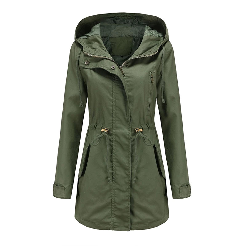 Women's zipper windbreaker with drawstring