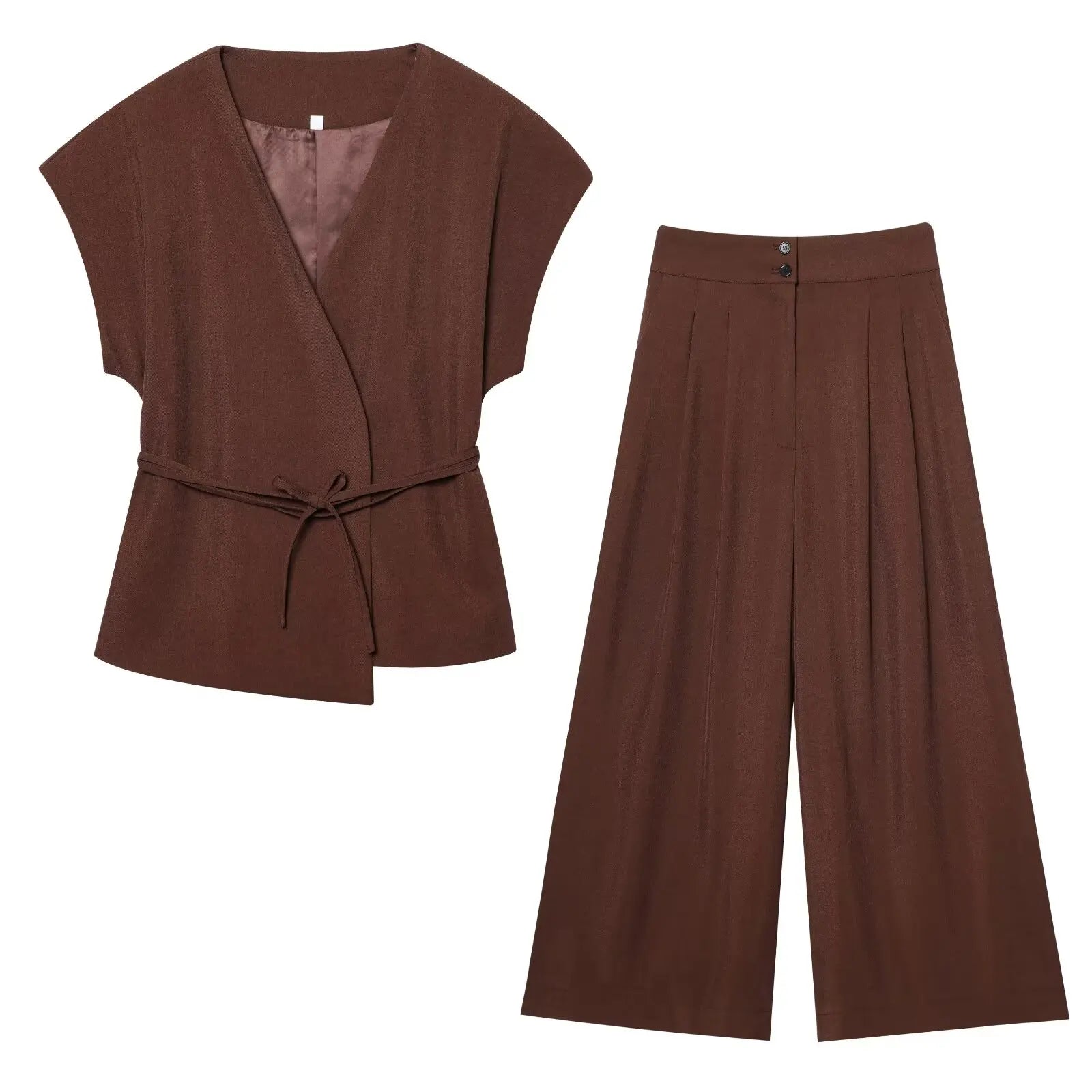 Elegantes Damen Zweiteiler Set 2025 – Ärmelloses V-Ausschnitt Top mit Gürtel & Gerade Hose für Büro, Alltag & Sommer-Outfits