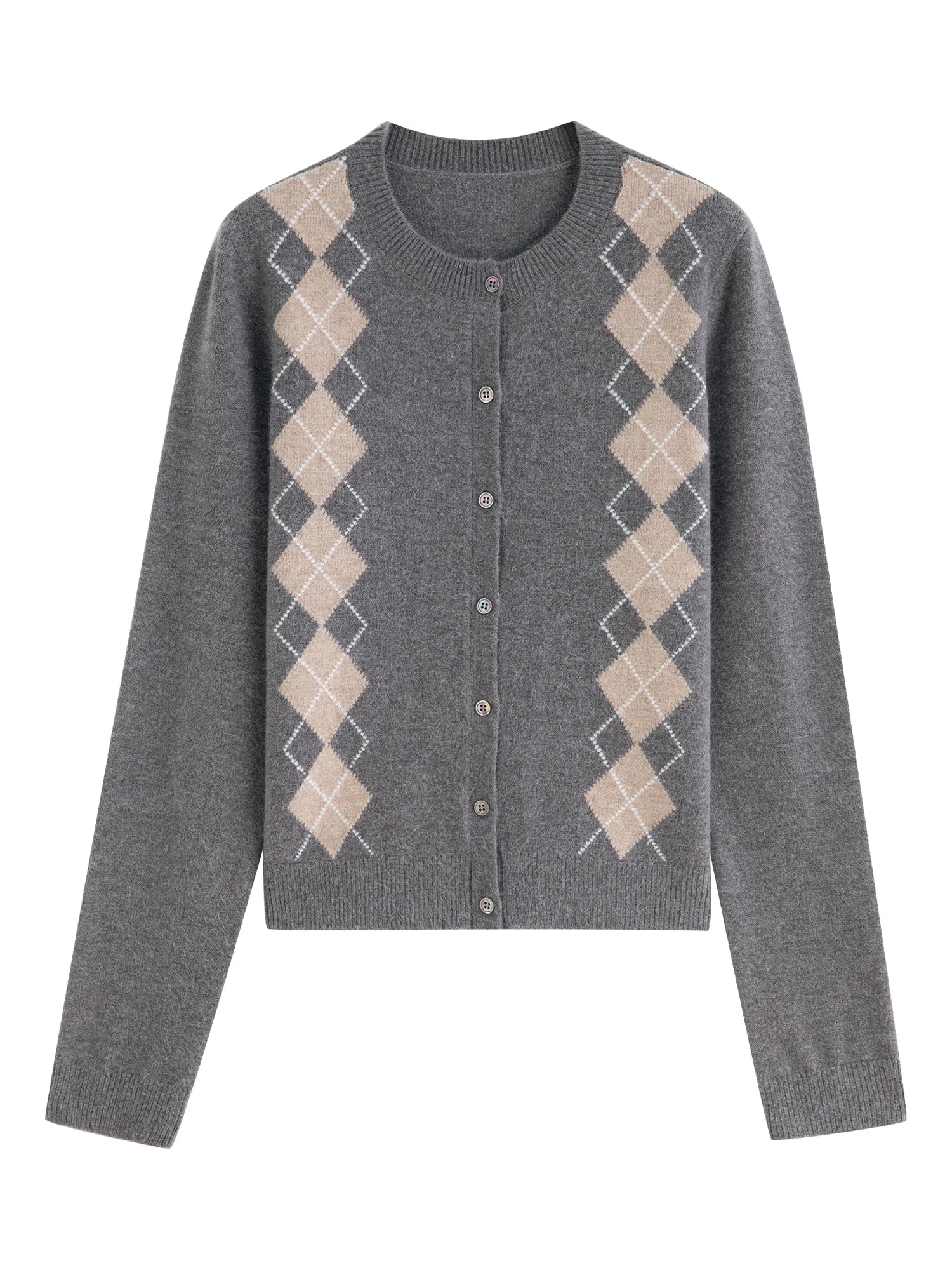 Women's cardigan in college style – retro knitted jacket with diamond pattern | round neck, straight fit – autumn 2025 trend piece