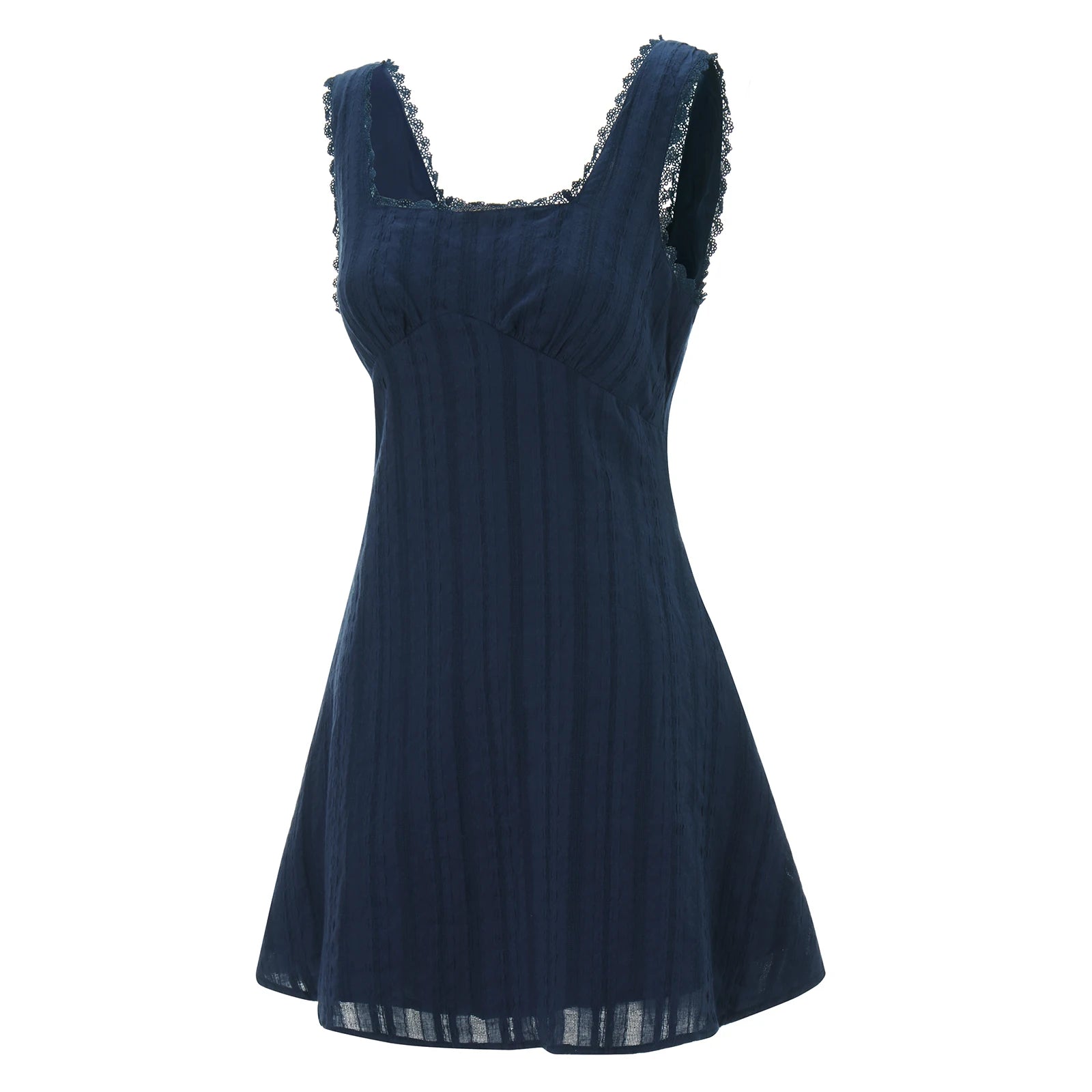 Boho Summer Mini Dress – Sleeveless With Lace & Square Neck