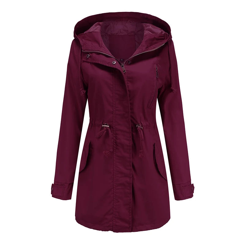 Women's zipper windbreaker with drawstring