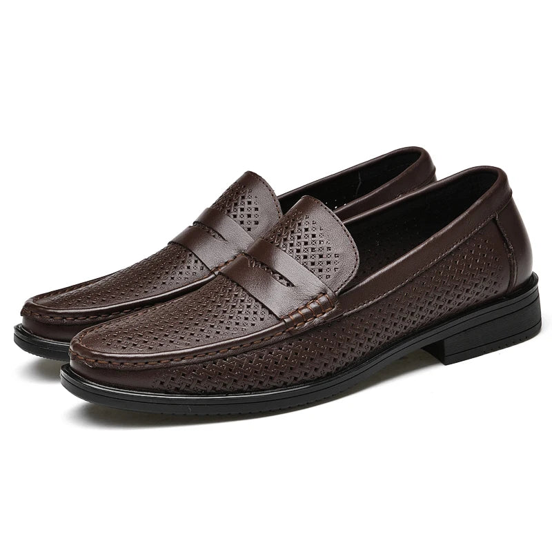 Luxurious Men's Moccasins Made Of Genuine Leather – Italian Slip-On Business Loafers With Cut-Out Design