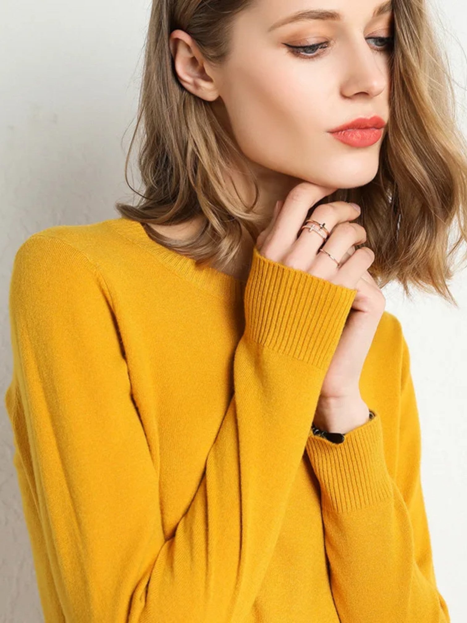 Damen Pullover Slim Fit O-Ausschnitt – Unifarben Strickoberteil Langarm für Herbst & Winter | Große Größen, Figurbetont & Warm