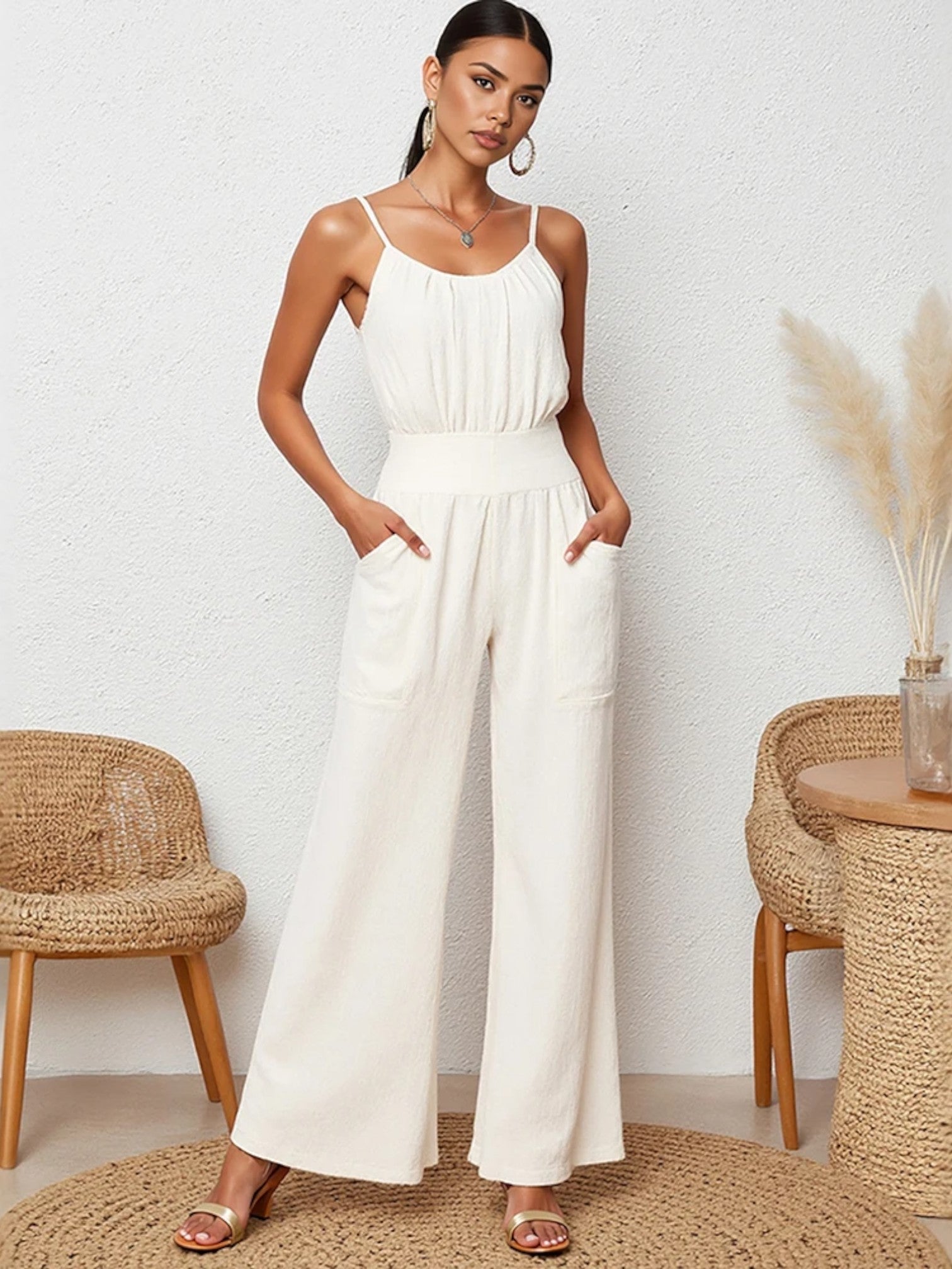 Summer Glow Jumpsuit 2025 – Eleganter Einteiler mit weitem Bein & zarten Spaghetti-Trägern