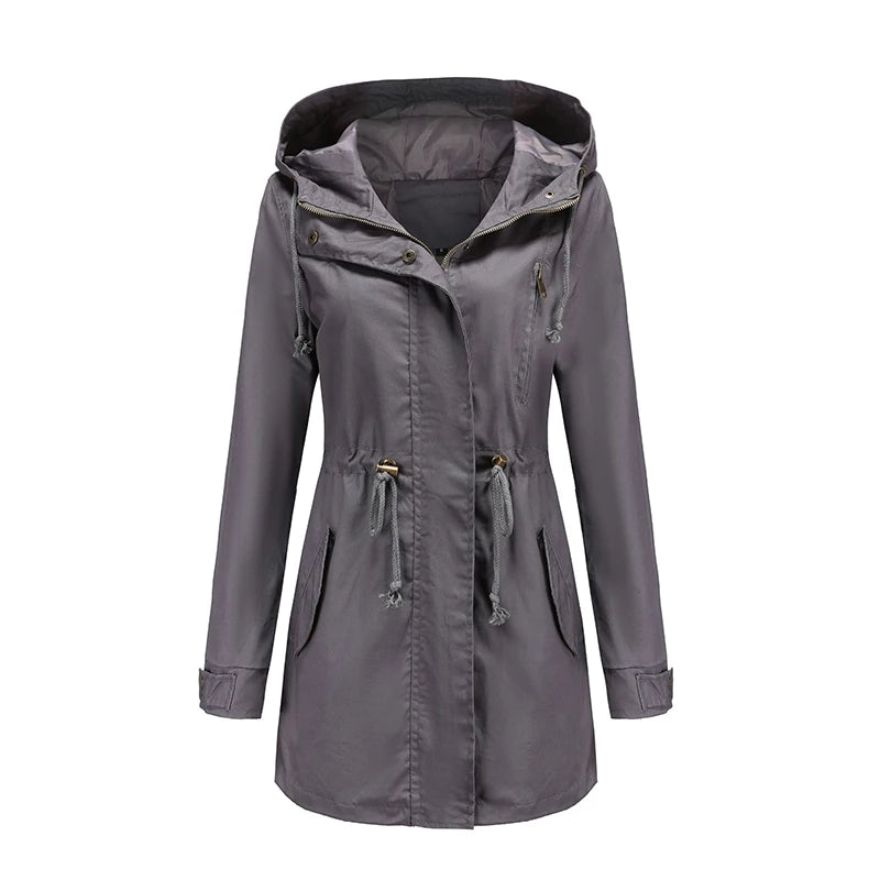 Women's zipper windbreaker with drawstring
