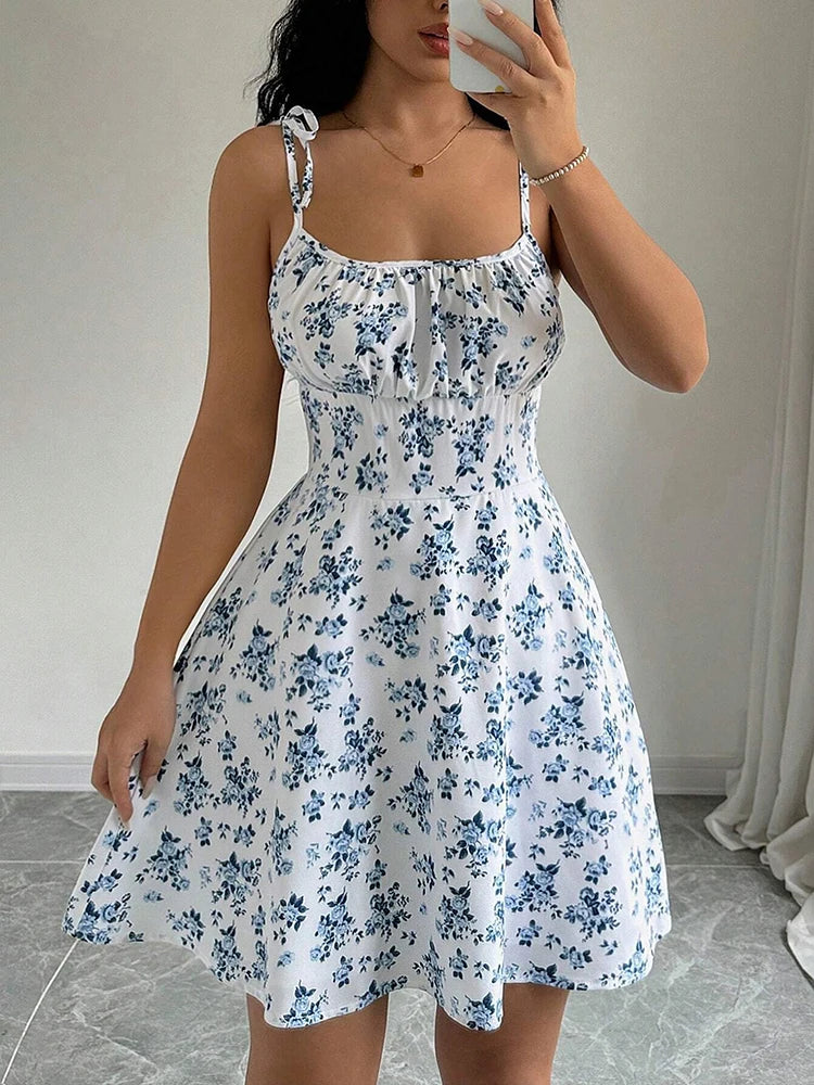 Floral Spaghetti Strap Mini Dress for Women – Summer Elegance 2025