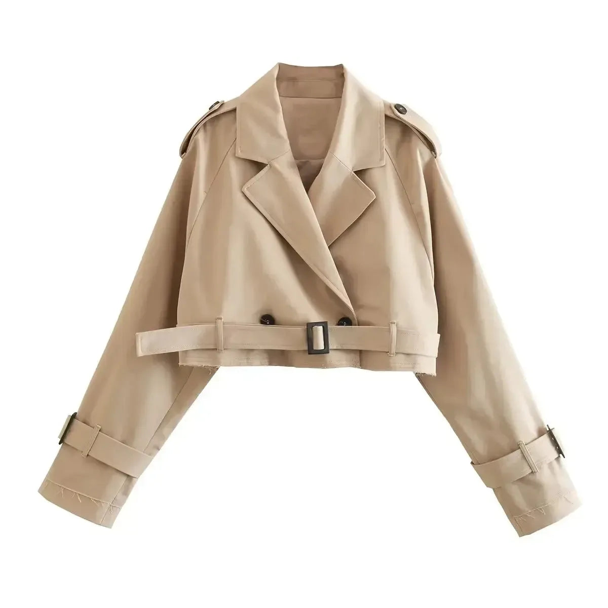 Elegant trench coat in crop style – modern short coat in beige - Liliane