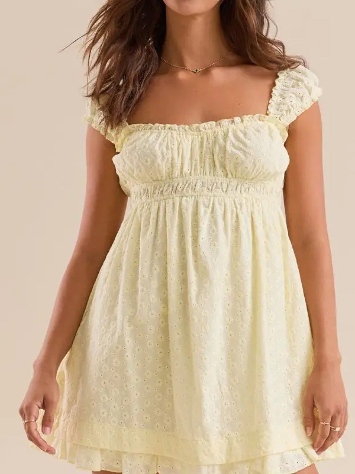 Summer mini dress – sleeveless with embroidery & ruffles