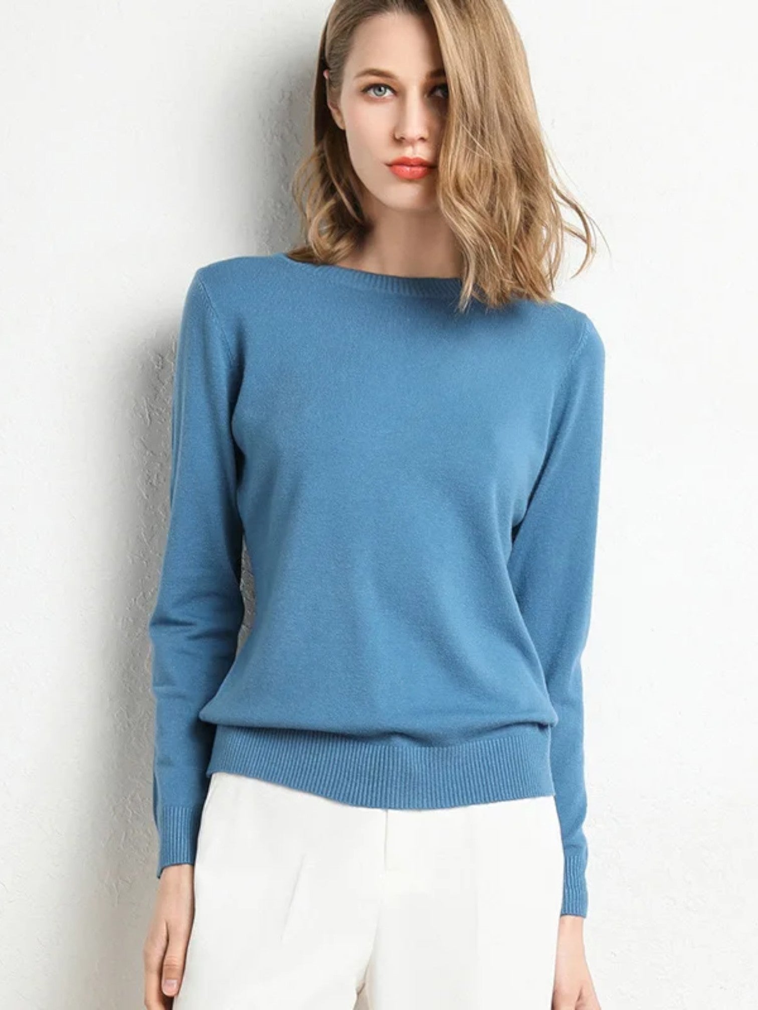 Damen Pullover Slim Fit O-Ausschnitt – Unifarben Strickoberteil Langarm für Herbst & Winter | Große Größen, Figurbetont & Warm