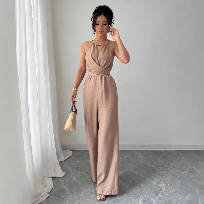 Damen Halter Jumpsuit – Eleganter Rückenfreier Einteiler für Sommer & Herbst | Figurbetonter Overall mit Bodenlanger Hose – Zeitlos & Stilvoll für Alltag & Freizeit
