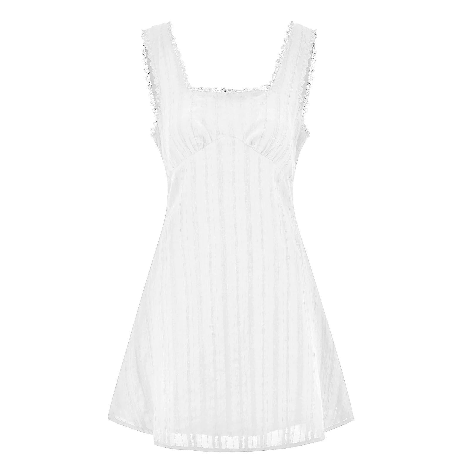 Boho Summer Mini Dress – Sleeveless With Lace & Square Neck