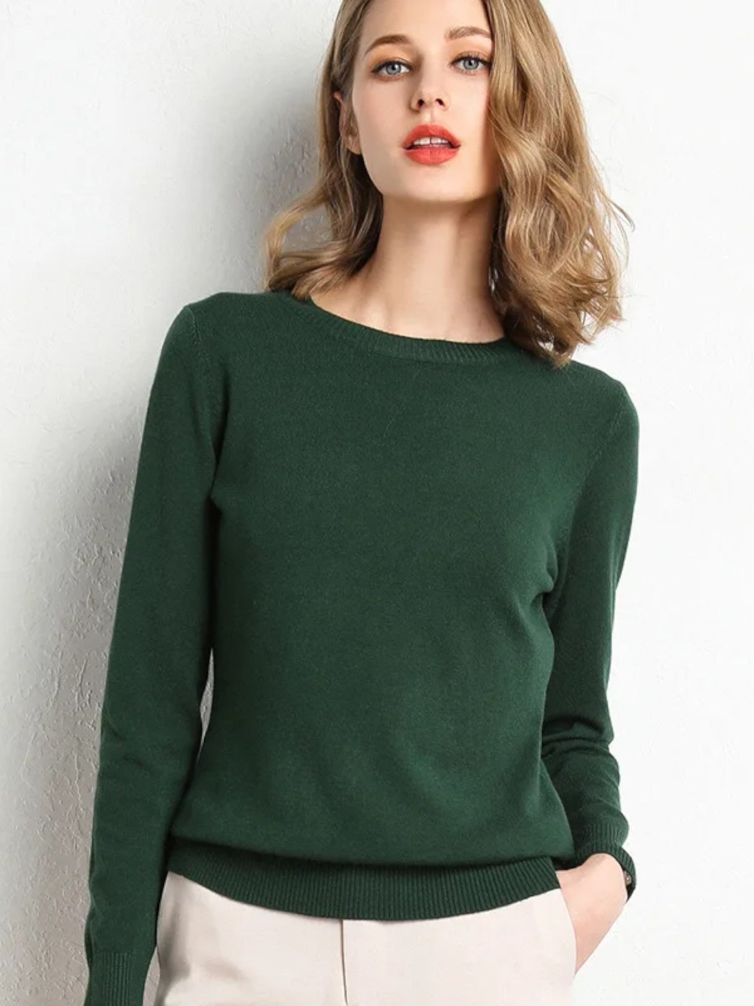 Damen Pullover Slim Fit O-Ausschnitt – Unifarben Strickoberteil Langarm für Herbst & Winter | Große Größen, Figurbetont & Warm