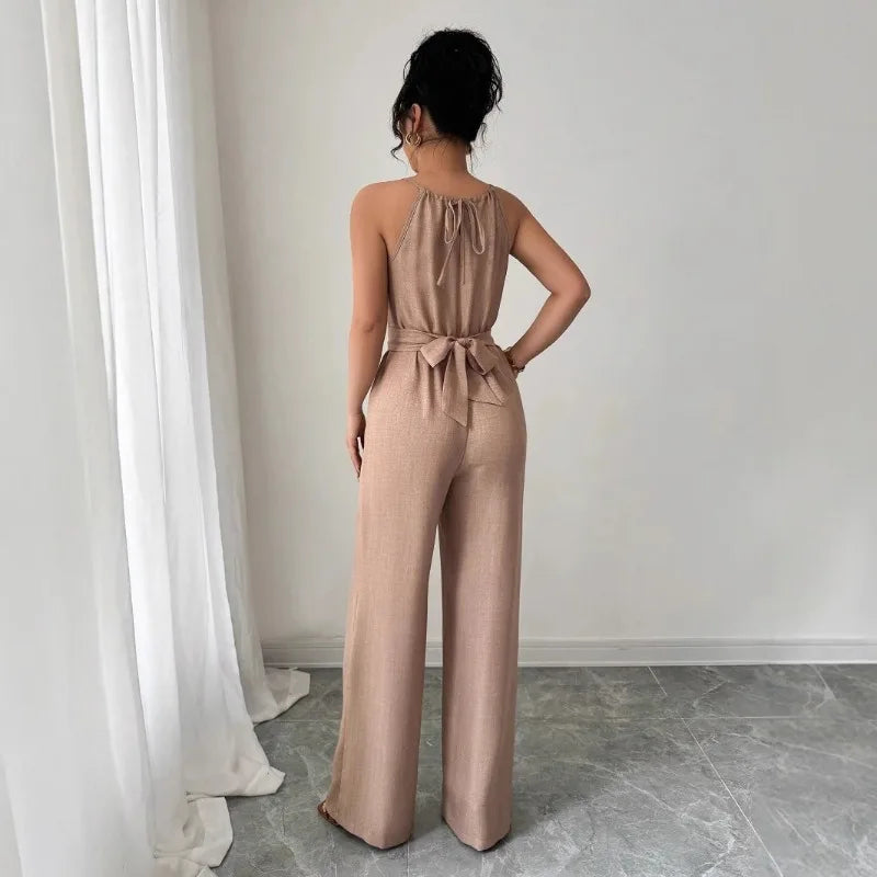 Damen Halter Jumpsuit – Eleganter Rückenfreier Einteiler für Sommer & Herbst | Figurbetonter Overall mit Bodenlanger Hose – Zeitlos & Stilvoll für Alltag & Freizeit
