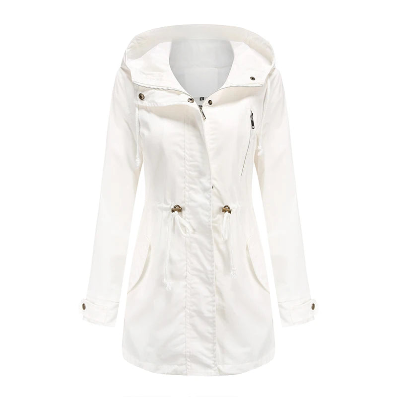 Women's zipper windbreaker with drawstring