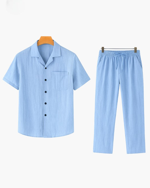 Leinen Zweiteiler Herren - Sommer Outfit, Atmungsaktiv, Elegant