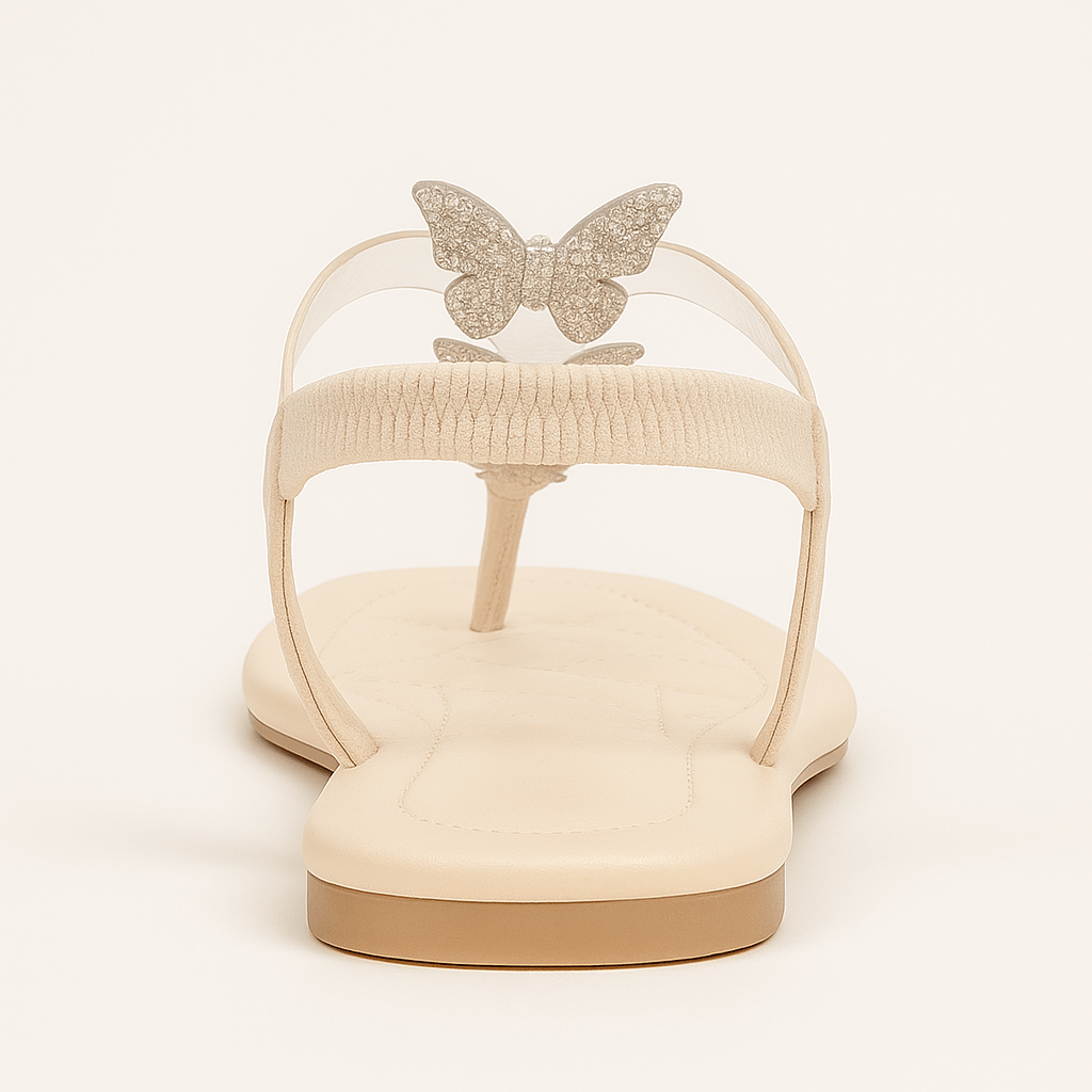 Beige Glitzer - Sandalen für Damen mit Schmetterlingsdesign - Reminora