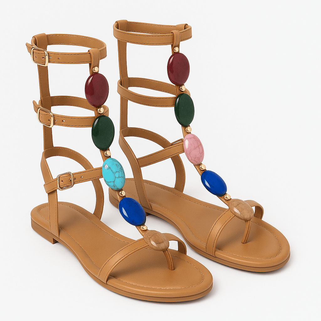 Boho Sandalen Damen Sommer 2025 – Römersandalen mit Schmucksteinen & in großen Größen für Strand und Alltag - Reminora