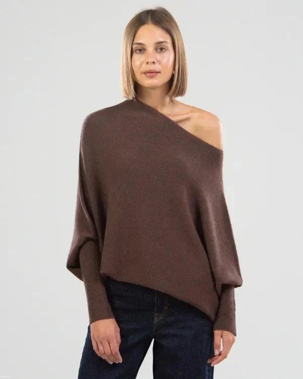 Asymmetric off-shoulder pullover | Elegant women's jumper