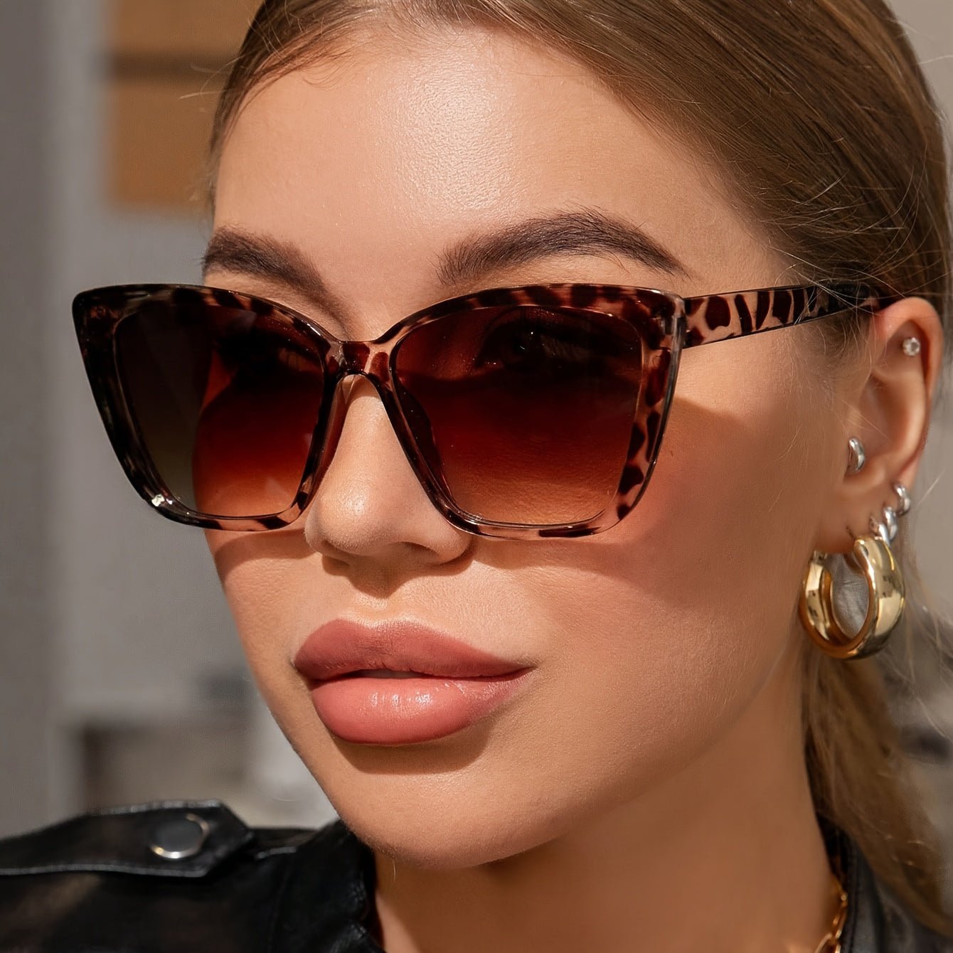 Damen Retro Cat - Eye Sonnenbrille mit Leopardenmuster – Modische Brille für Strand und Party - Reminora