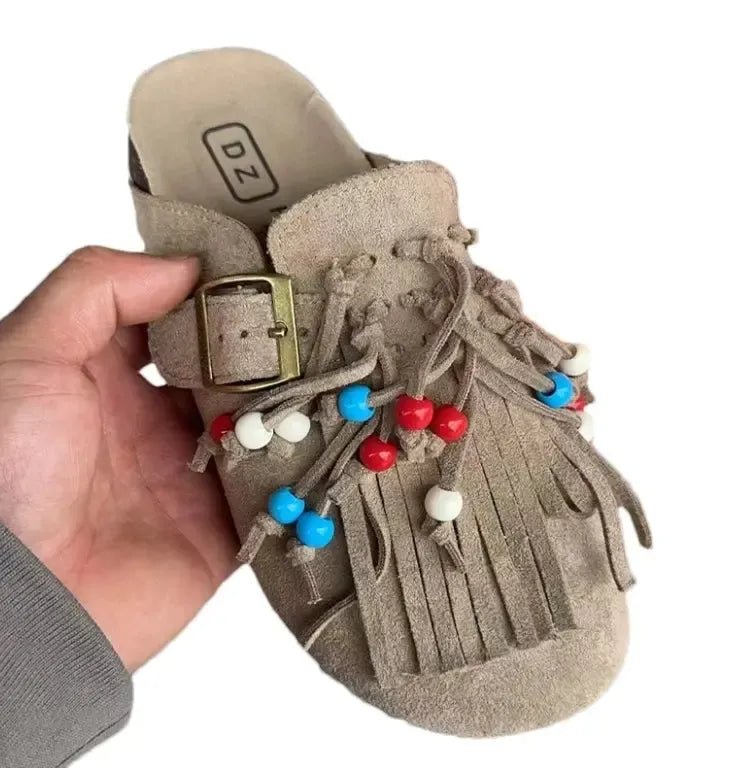Elegante Boho Damen - Mokassins aus Wildleder mit Fransen – Sommer 2025 Sandalen - Reminora