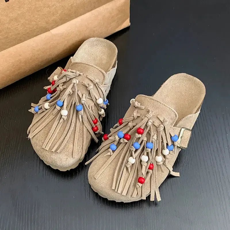 Elegante Boho Damen - Mokassins aus Wildleder mit Fransen – Sommer 2025 Sandalen - Reminora
