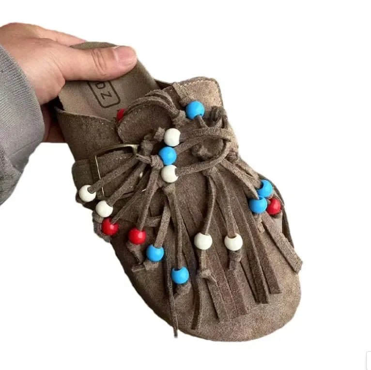 Elegante Boho Damen - Mokassins aus Wildleder mit Fransen – Sommer 2025 Sandalen - Reminora