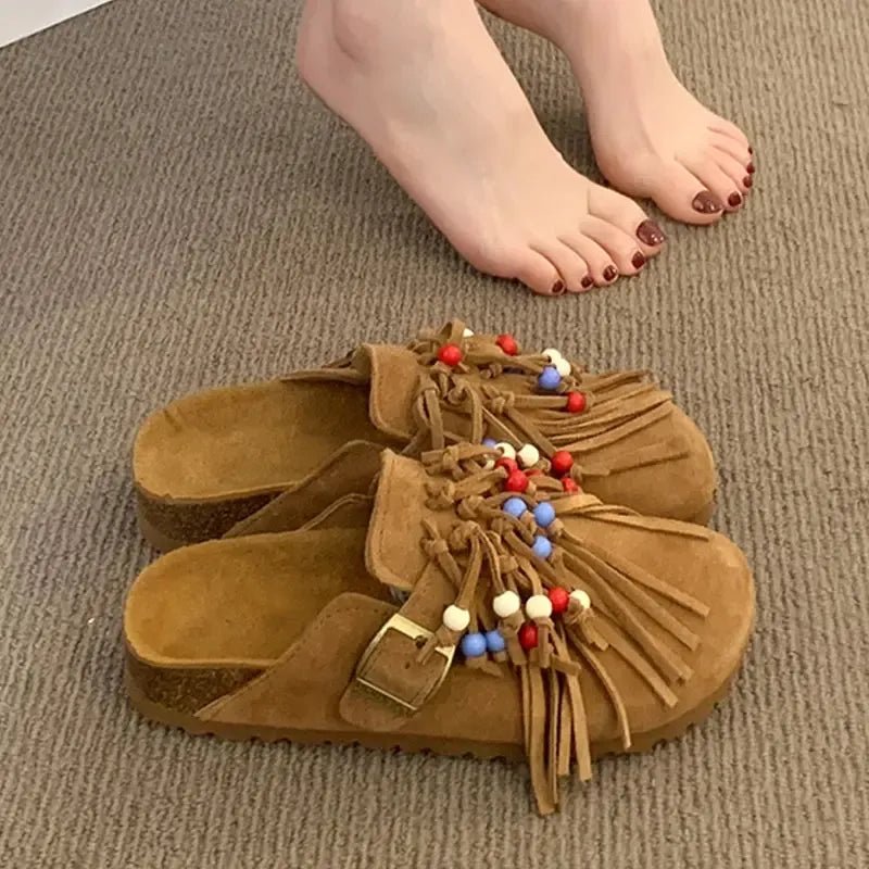 Elegante Boho Damen - Mokassins aus Wildleder mit Fransen – Sommer 2025 Sandalen - Reminora