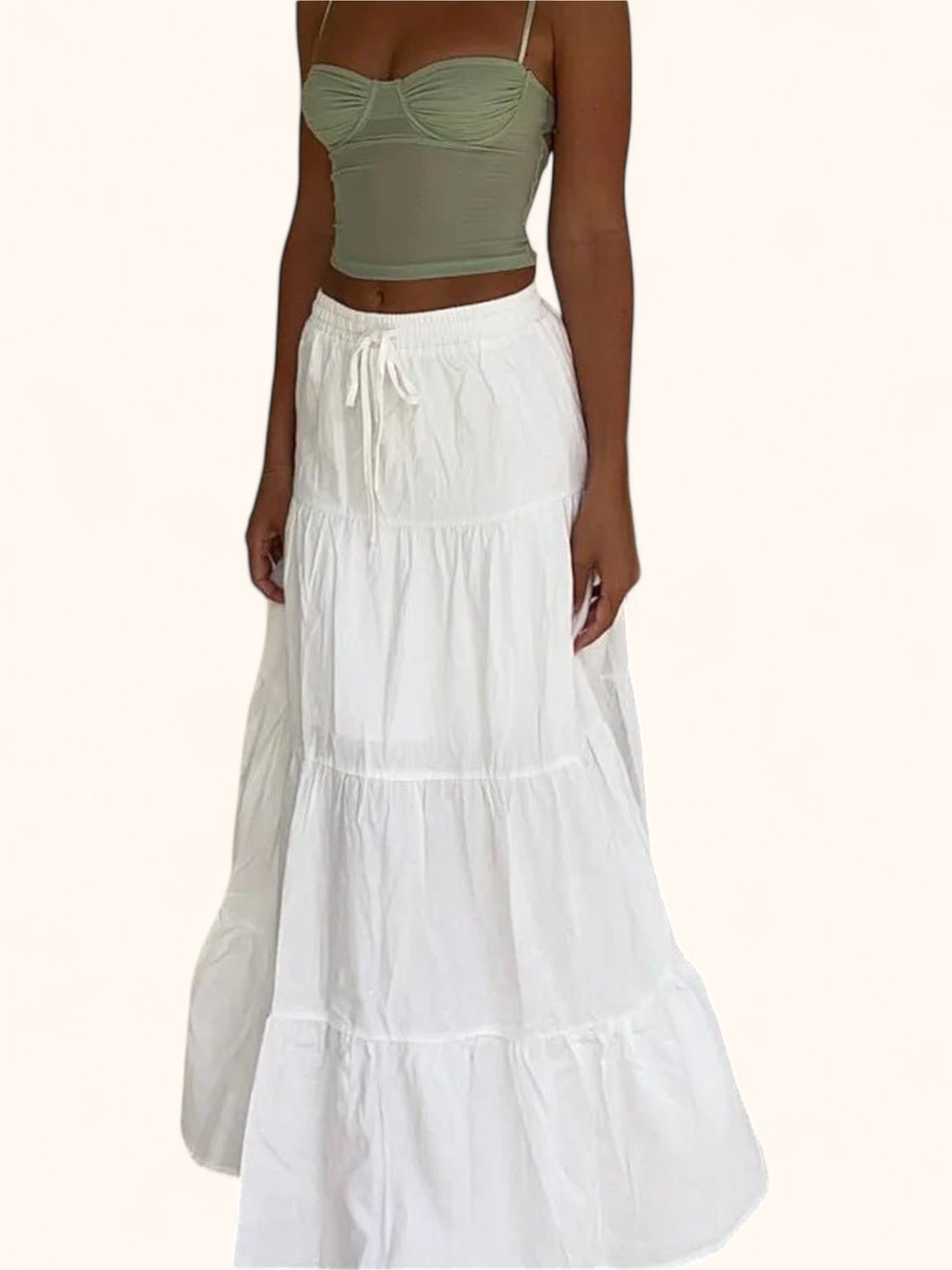 Elegant boho maxi skirt with high waist and ruffles for women