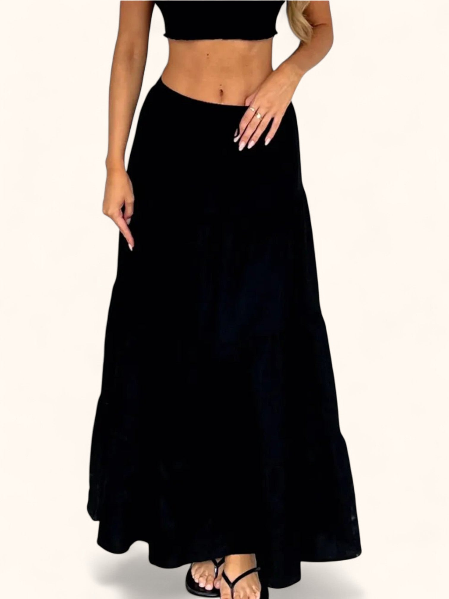 Elegant boho maxi skirt with high waist and ruffles for women