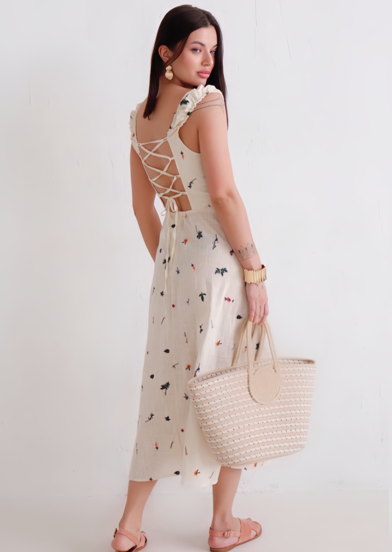 Luftiges Blumenkleid Damen – Midi Kleid mit Blumenprint für Frühling & Sommer